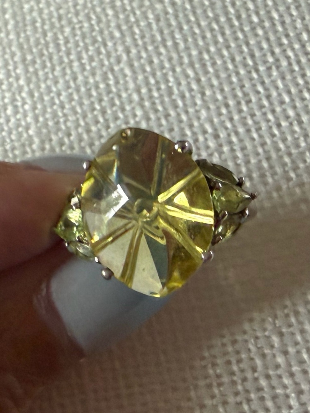 Lemon Citrine and Peridot Ring in 925 Sterling Silver- Excellent Condition